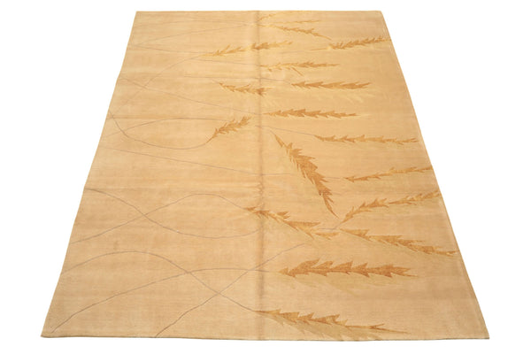 8x10 Tan, Gold, Gray Color Hand Knotted Tibetan Wool & Pure Silk Transitional Oriental Rug