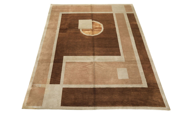 8x10 Brown, Taupe, Seafoam Color Hand Knotted Tibetan Wool & Pure Silk  Oriental Rug