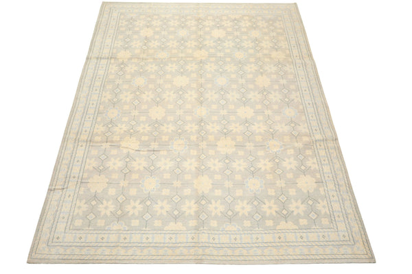 8x10 Gray, Ivory, Slate Color Hand Knotted Tibetan Wool Transitional Oriental Rug