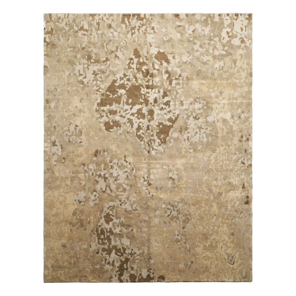 6x9 Beige, Brown, Gray Color Hand Knotted Tibetan Wool & Silk Modern & Contemporary Oriental Rug