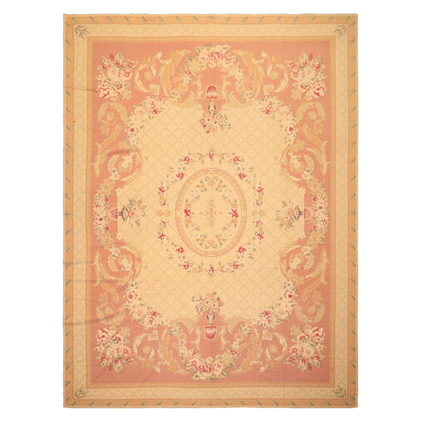 8x10 Light Gold, Blush, Rust Color Hand Woven French Aubusson Needlepoint Wool Traditional Oriental Rug
