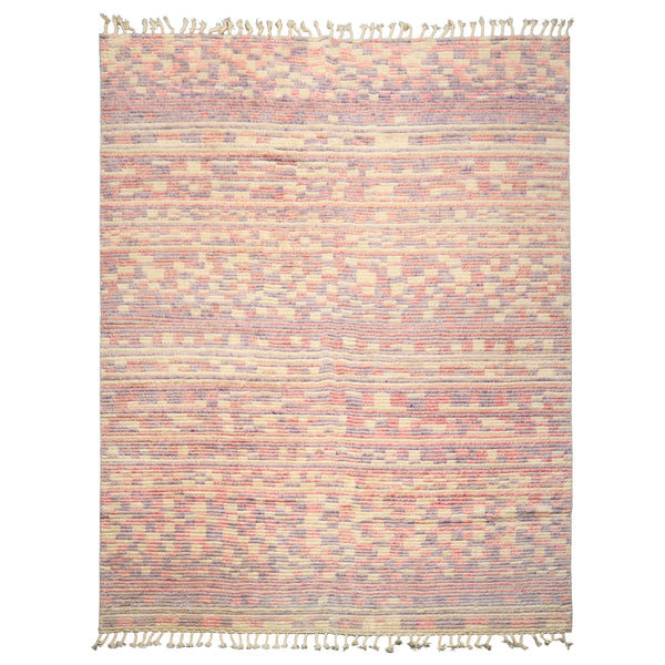 8x10 Ivory, Blush, Lavender Color Hand Knotted Moroccan Wool Modern & Contemporary Oriental Rug