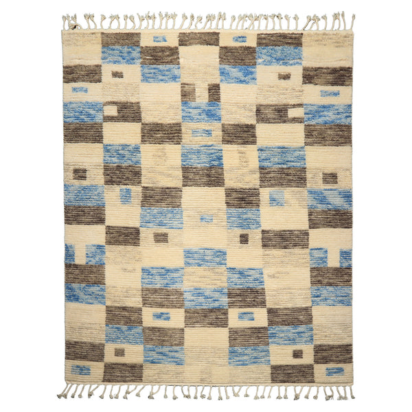 8x10 Ivory, Blue, Brown Color Hand Knotted Moroccan Wool Modern & Contemporary Oriental Rug