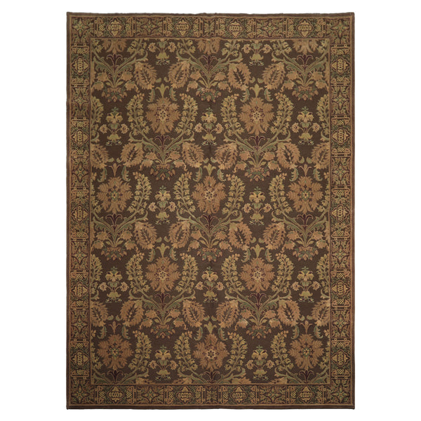 9x12 Brown, Tan, Sage Color Hand Knotted French Aubusson Savonnerie Wool Traditional Oriental Rug