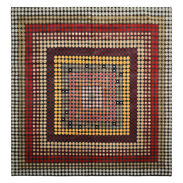 7x8 Dark Gray, Gold, Red Color Hand Knotted Tibetan Wool Modern & Contemporary Oriental Rug