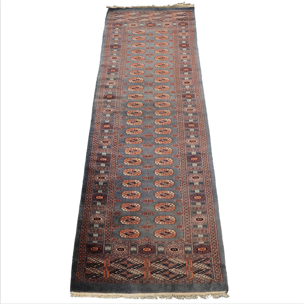 Runner Slate, Taupe, Ivory Color Hand Knotted Bokhara Wool Traditional Oriental Rug