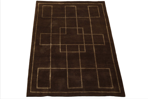 5x7 Brown, Gold, Color Hand Knotted Tibetan Wool & Silk Art Deco Oriental Rug