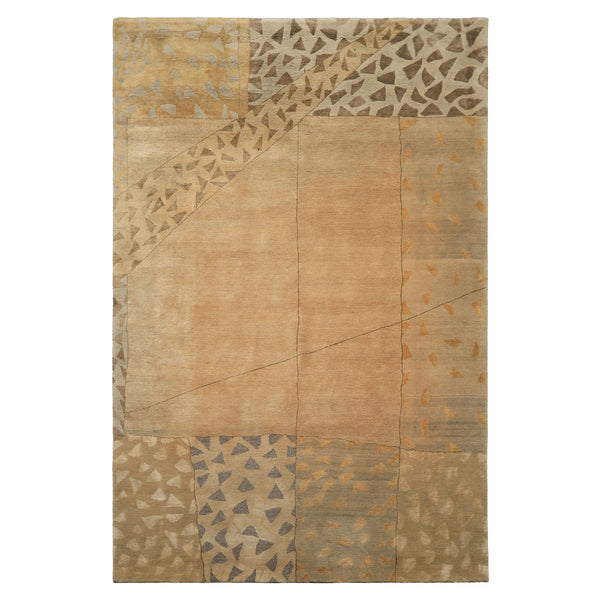 6x9 Beige, Gray, Gold Color Hand Knotted Tibetan Wool & Silk Modern & Contemporary Oriental Rug