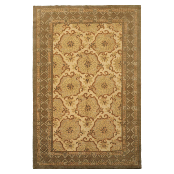 6x9 Beige, Moss, Brown Color Hand Knotted Tibetan Wool & Silk Transitional Oriental Rug