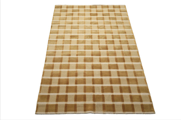 6x9 Moss, Ivory, Tan Color Hand Knotted Tibetan Wool Modern & Contemporary Oriental Rug