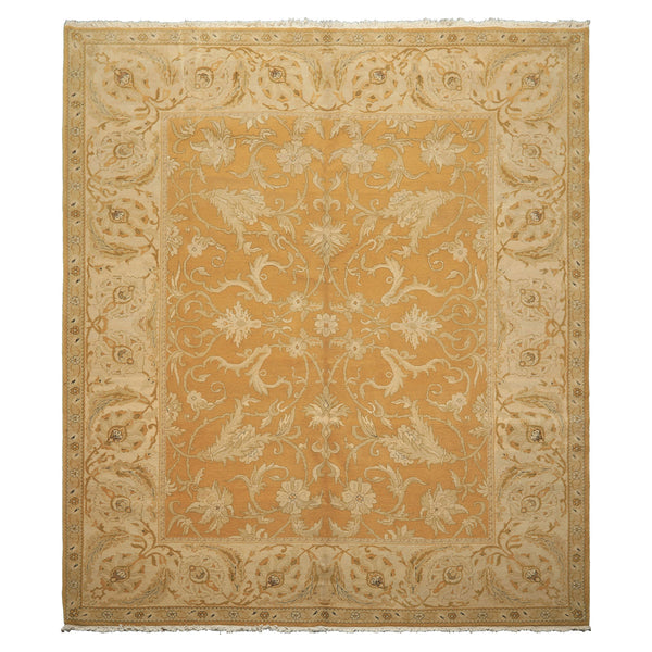 8x9 Gold, Beige, Ivory Color Hand Knotted Agra Wool Traditional Oriental Rug