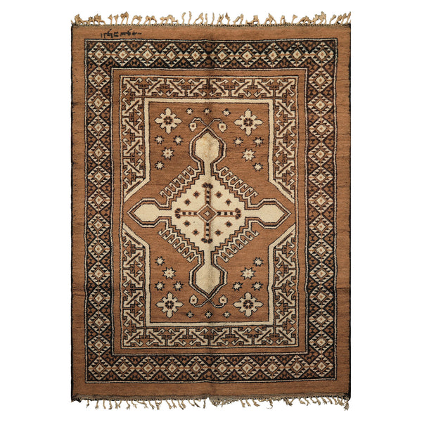 6x9 Mocha, Charcoal, Ivory Color Hand Knotted Moroccan Wool Traditional Oriental Rug