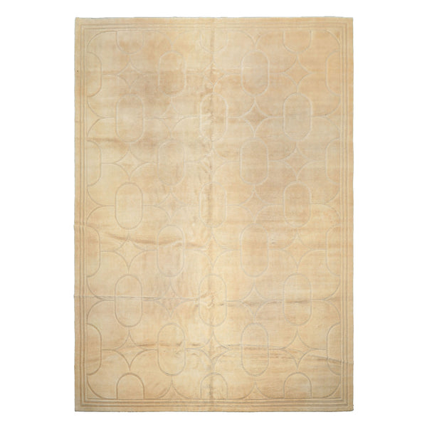 10x14 Ivory, Beige, Color Hand Knotted Tibetan Wool & Linen Art Deco Oriental Rug