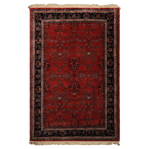 6x9 Burgundy, Navy, Ivory Color Hand Knotted Sarouk Wool Traditional Oriental Rug