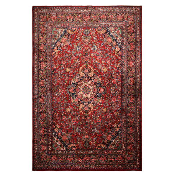 10x15 Red, Navy, Ivory Color Hand Knotted Tabriz Wool Traditional Oriental Rug