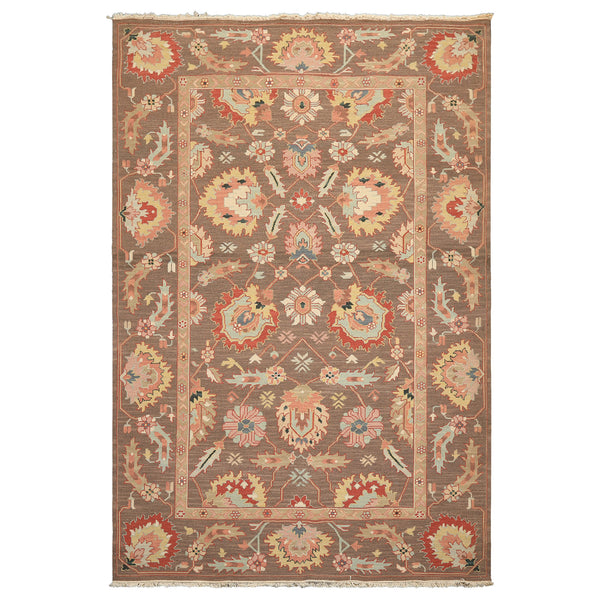 6x9 Mocha, Mint, Blush Color Hand Knotted Nourison Nourmak Soumak Wool & Silk Transitional Oriental Rug