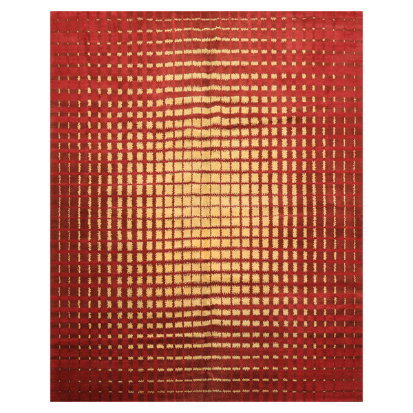 8x10 Gold, Rosy-Red, Brown Color Hand Knotted Tibetan Wool Modern & Contemporary Oriental Rug