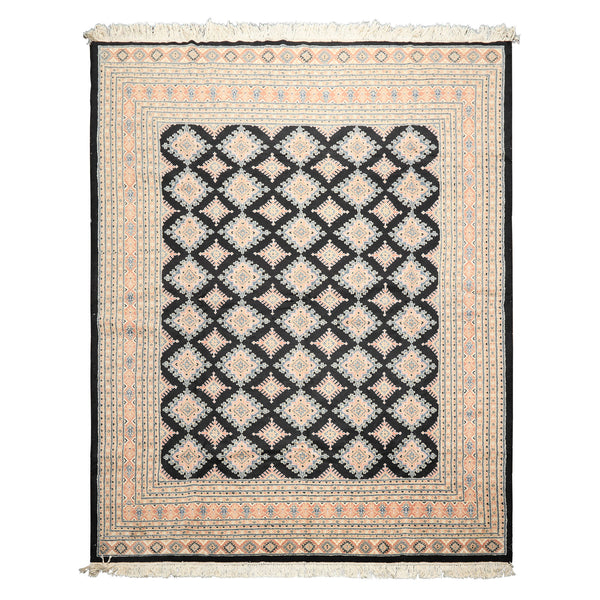 8x10 Black, Peach, Ivory Color Hand Knotted Bokhara Wool Traditional Oriental Rug