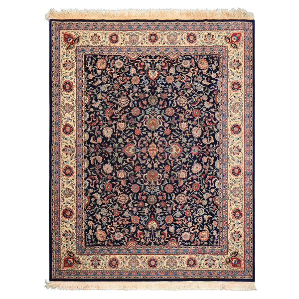 8x10 Navy, Ivory, Red Color Hand Knotted Kashan NZ Wool Traditional Oriental Rug