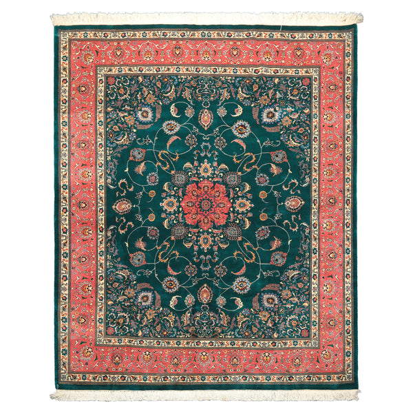 8x10 Teal, Pink, Ivory Color Hand Knotted Pak Persian New Zealand Wool Traditional Oriental Rug