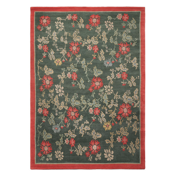 6x9 Celadon, Coral, beige Color Hand Knotted Tibetan Wool Transitional Oriental Rug