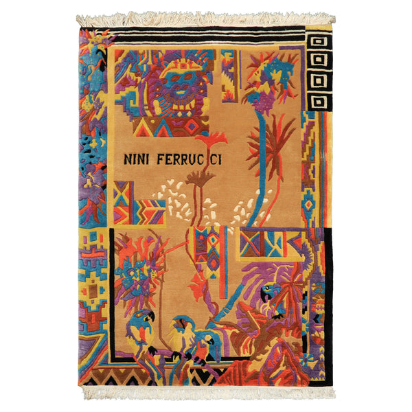 4x6 Tan, Purple, Black Color Hand Knotted Tibetan New Zealand Wool Modern & Contemporary Oriental Rug