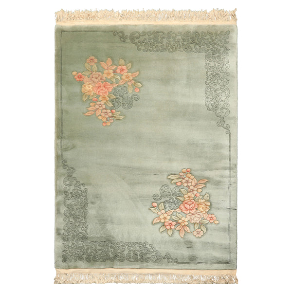 4x6 Celadon, Blush, Gold Color Hand Knotted Chinese Art Deco Wool Traditional Oriental Rug