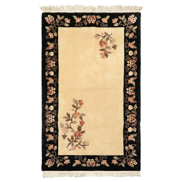 3x5 Beige, Charcoal, Blush Color Hand Knotted Chinese Art Deco Wool Traditional Oriental Rug