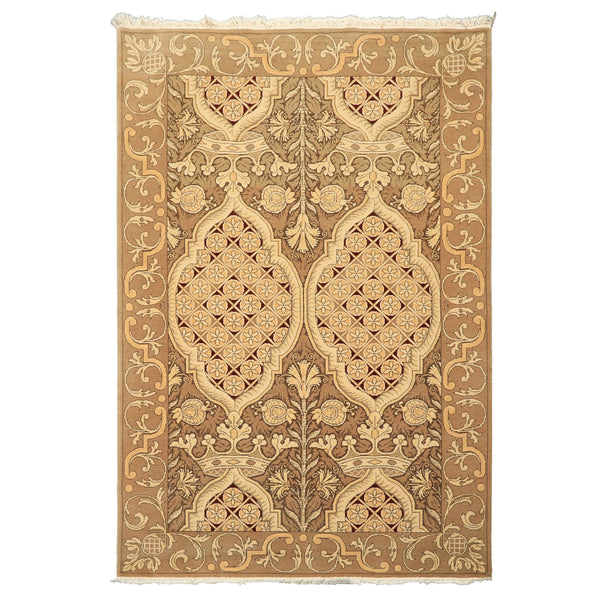 4x6 Moss, Beige, Light Gold Color Hand Knotted Art Deco Wool Arts & Crafts Oriental Rug