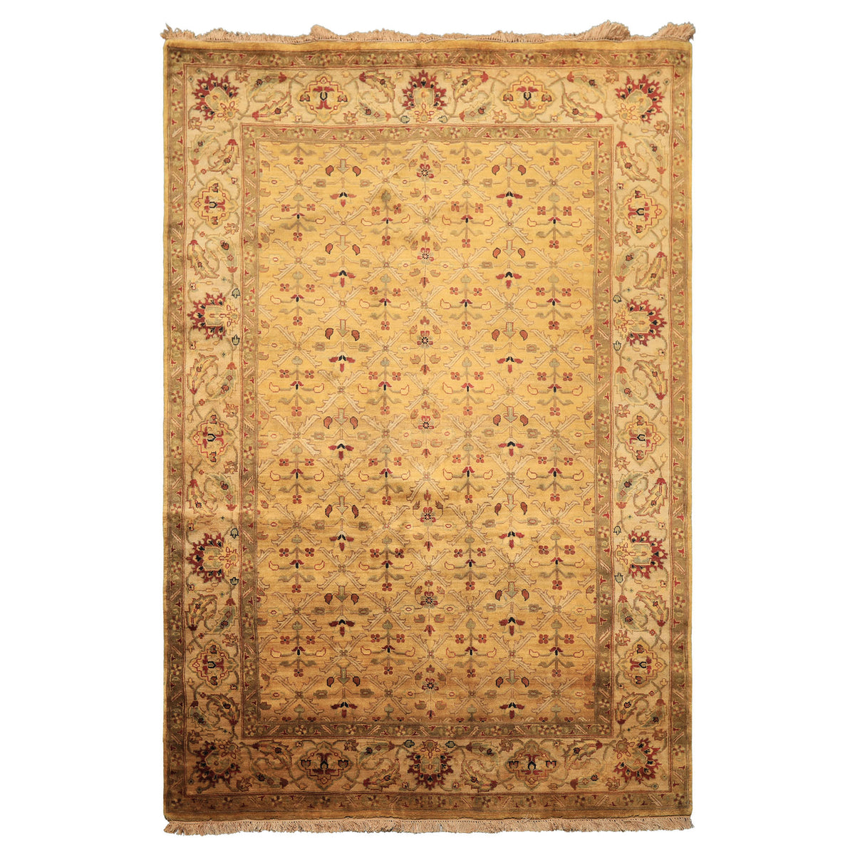 5'10''x8'10'' Hand Knotted Gold Agra Wool Traditional Botanical Plush ...
