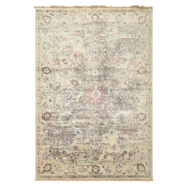 6x9 Taupe, Gray, Ivory Color Hand Knotted Oushak Wool Transitional Oriental Rug