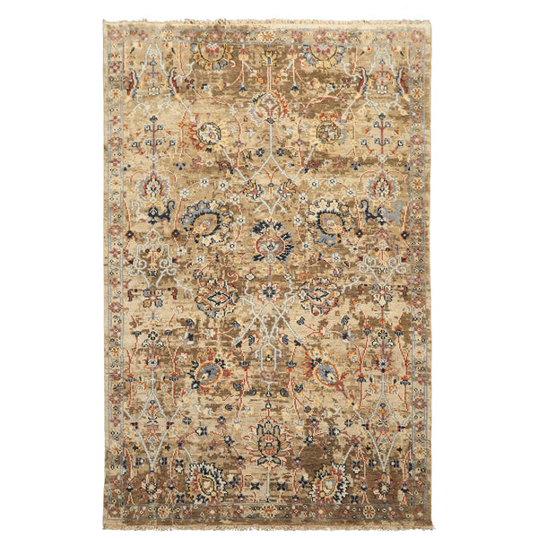 6x9 Beige, Rust, Navy Color Hand Knotted Oushak Wool Arts & Crafts Oriental Rug