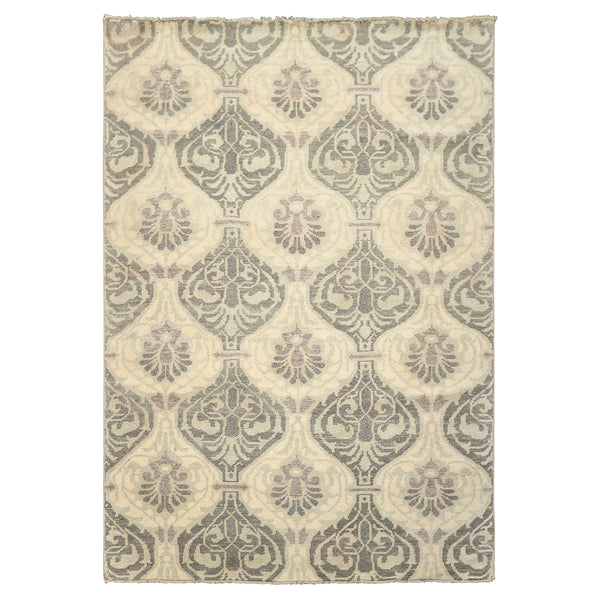 6x9 Ivory, Faded Mint, Gray Color Hand Knotted Oushak Wool Transitional Oriental Rug