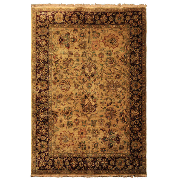 6x9 Gold, Maroon, Turquoise Color Hand Knotted Agra Wool Traditional Oriental Rug