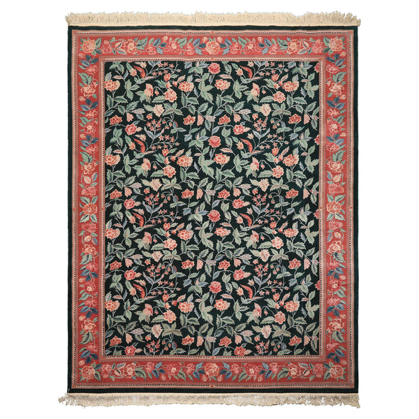 9x12 Emerald, Rose, Aqua Color Hand Knotted Pak Persian Wool & Silk Arts & Crafts Oriental Rug