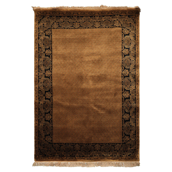 4x6 Gold, Black, Brown Color Hand Knotted Indo Tibetan New Zealand Wool Transitional Oriental Rug