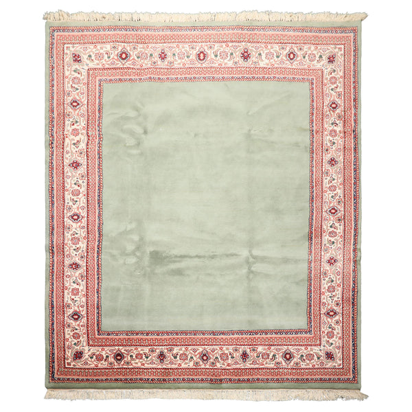 8x10 Mint, Ivory, Blush Color Hand Knotted Indo Tabriz Wool Traditional Oriental Rug