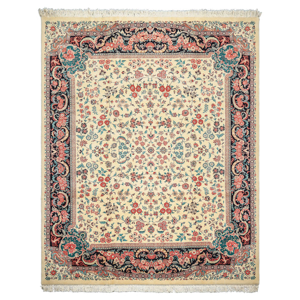 8x10 Ivory, Black, Turquoise Color Hand Knotted Pak Persian New Zealand Wool Traditional Oriental Rug