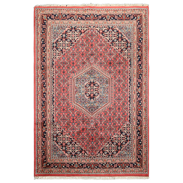 6x9 Rose, Charcoal, Aqua Color Hand Knotted Indo Persian Wool Traditional Oriental Rug