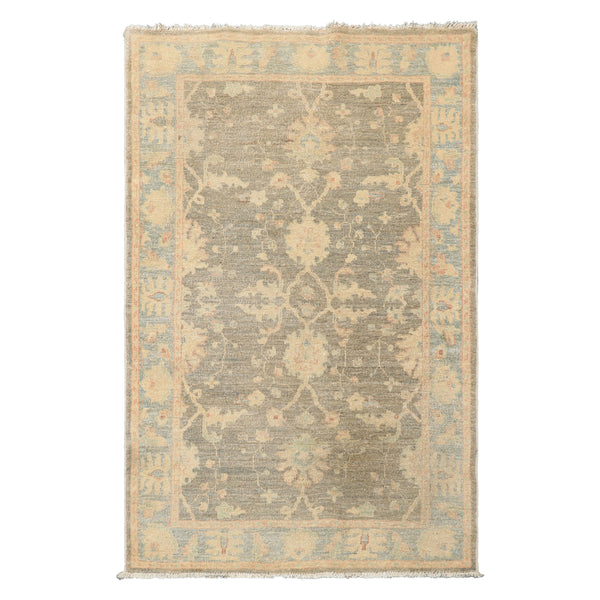 3x5 Gray, Aqua, Moss Color Hand Knotted Peshawar Wool Traditional Oriental Rug
