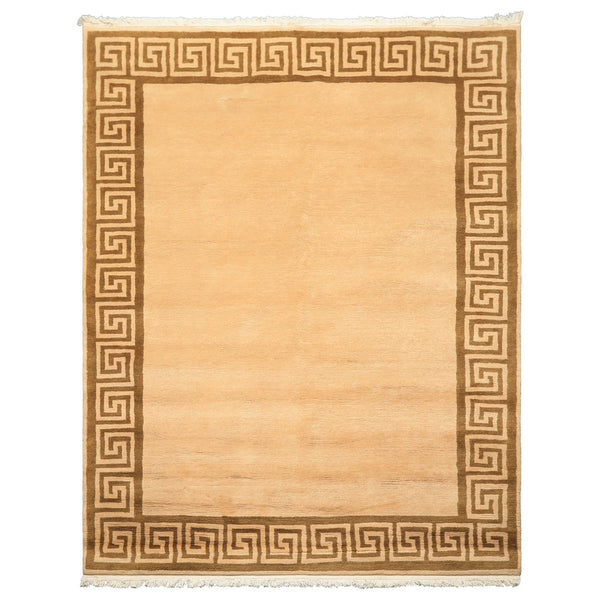 6x9 Mocha, Olive, Color Hand Knotted Tibetan Wool Transitional Oriental Rug