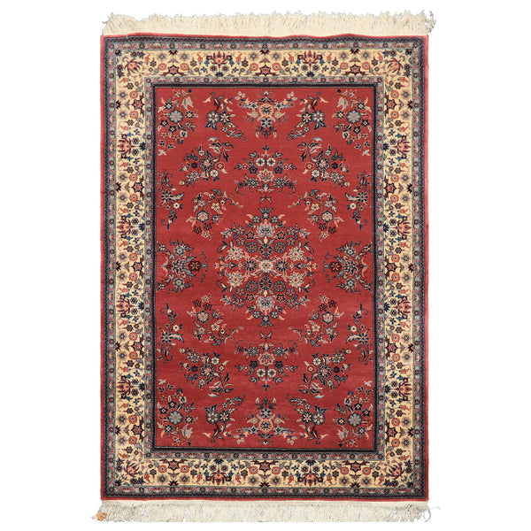 4x6 Rose, Ivory, Aqua Color Hand Knotted Pak Persian Sarouk New Zealand Wool Traditional Oriental Rug