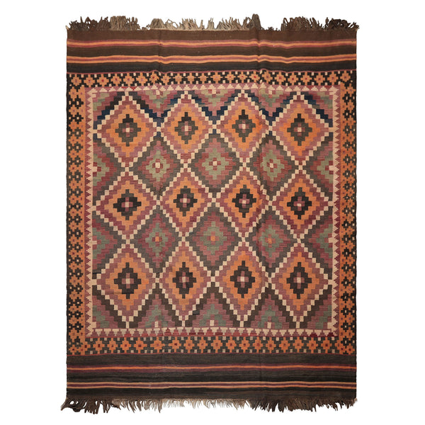 7x9 Aubergine, Gray, Peach Color Hand Woven Afghan Kilim Wool Southwestern Oriental Rug