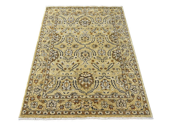 6x9 Pistachio, Brown, Black Color Hand Knotted Oushak Wool Traditional Oriental Rug