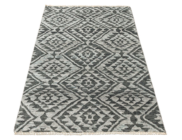 4x6 Dark Gray, Silver, Color Hand Knotted Oushak Wool  Oriental Rug
