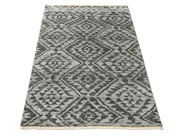 4x6 Dark Gray, Silver, Color Hand Knotted Oushak Wool  Oriental Rug