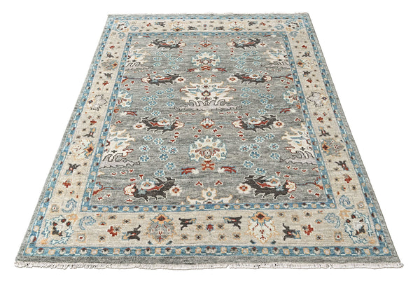 8x10 Gray, Beige, Aqua Color Hand Knotted Oushak Wool Transitional Oriental Rug
