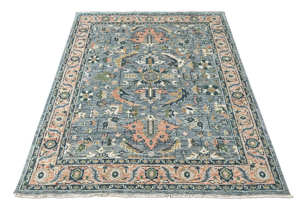 8x10 Blue, Blush, Green Color Hand Knotted Oushak Wool Arts and Crafts Oriental Rug