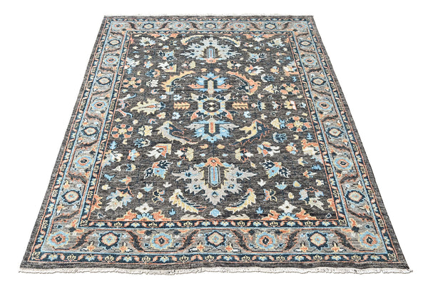 8x10 Gray, Blue, Aqua Color Hand Knotted Oushak Wool Arts and Crafts Oriental Rug