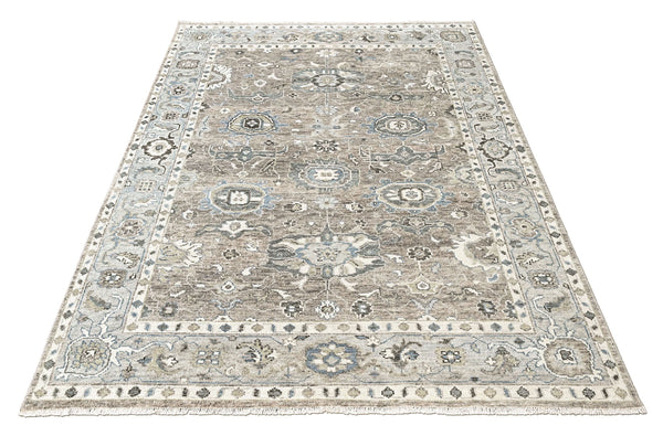 9x12 Gray, Ivory, Slate Color Hand Knotted Oushak Wool Transitional Oriental Rug